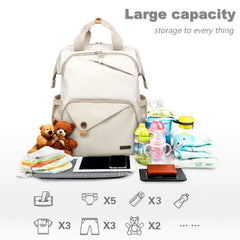 Hap Tim diaper bag backpack demonstrates standing wide-open design for easy packing.
