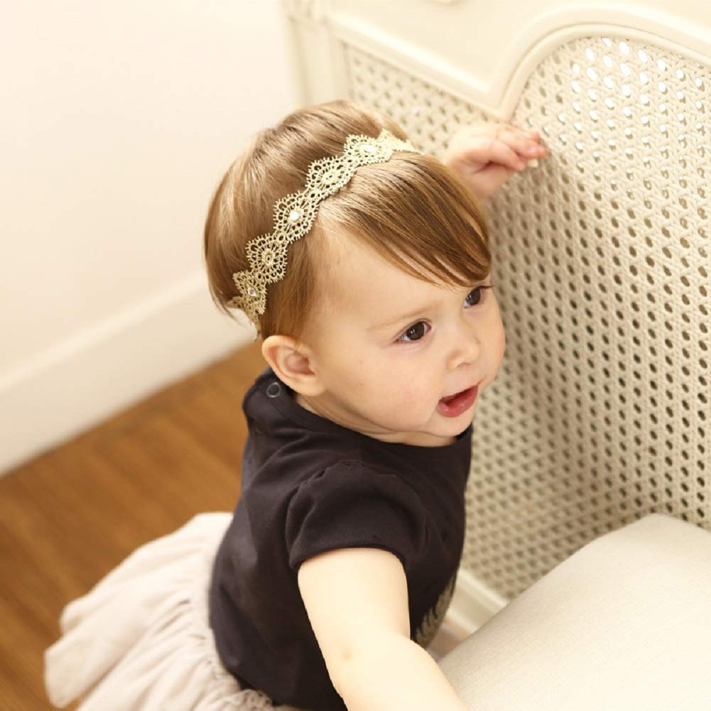 Hapibuy gold lace flower rhinestone headpiece wedding-ready sparkle for baby girls.