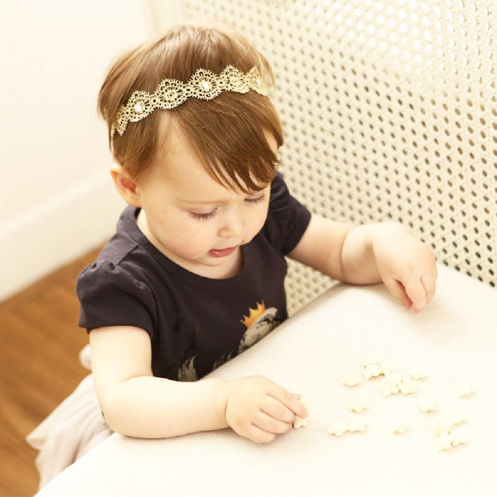 Hapibuy gold rhinestone headpiece for baby girls fits snugly with adjustable elastic.
