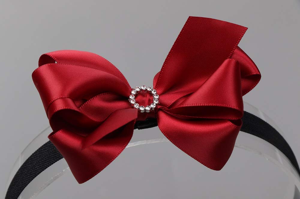 Hapibuy headband closeup of red satin flower showing quality materials