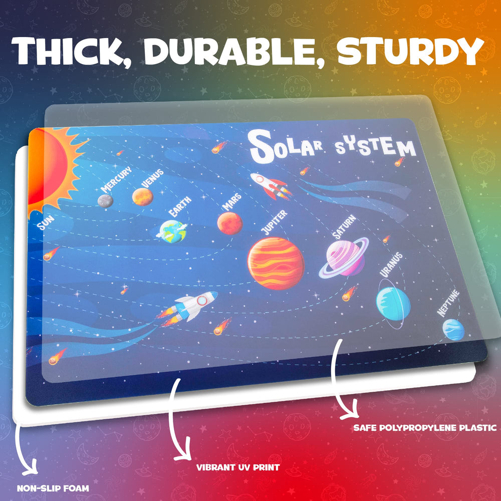 Hapinest non-slip backing placemats keep meals tidy by staying in place.