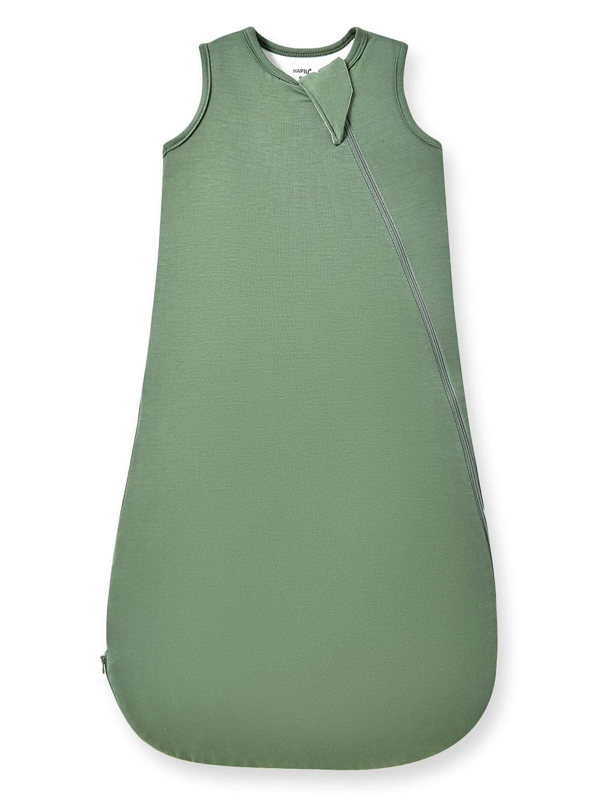 HAPIU bamboo sleep sack in dark forest green worn by baby for cozy sleep.