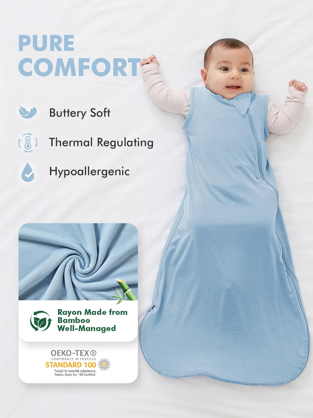 HAPIU bamboo sleep sack fog worn by baby shows cozy comfort and movement