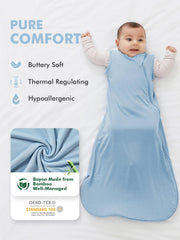 HAPIU bamboo sleep sack fog worn by baby shows cozy comfort and movement