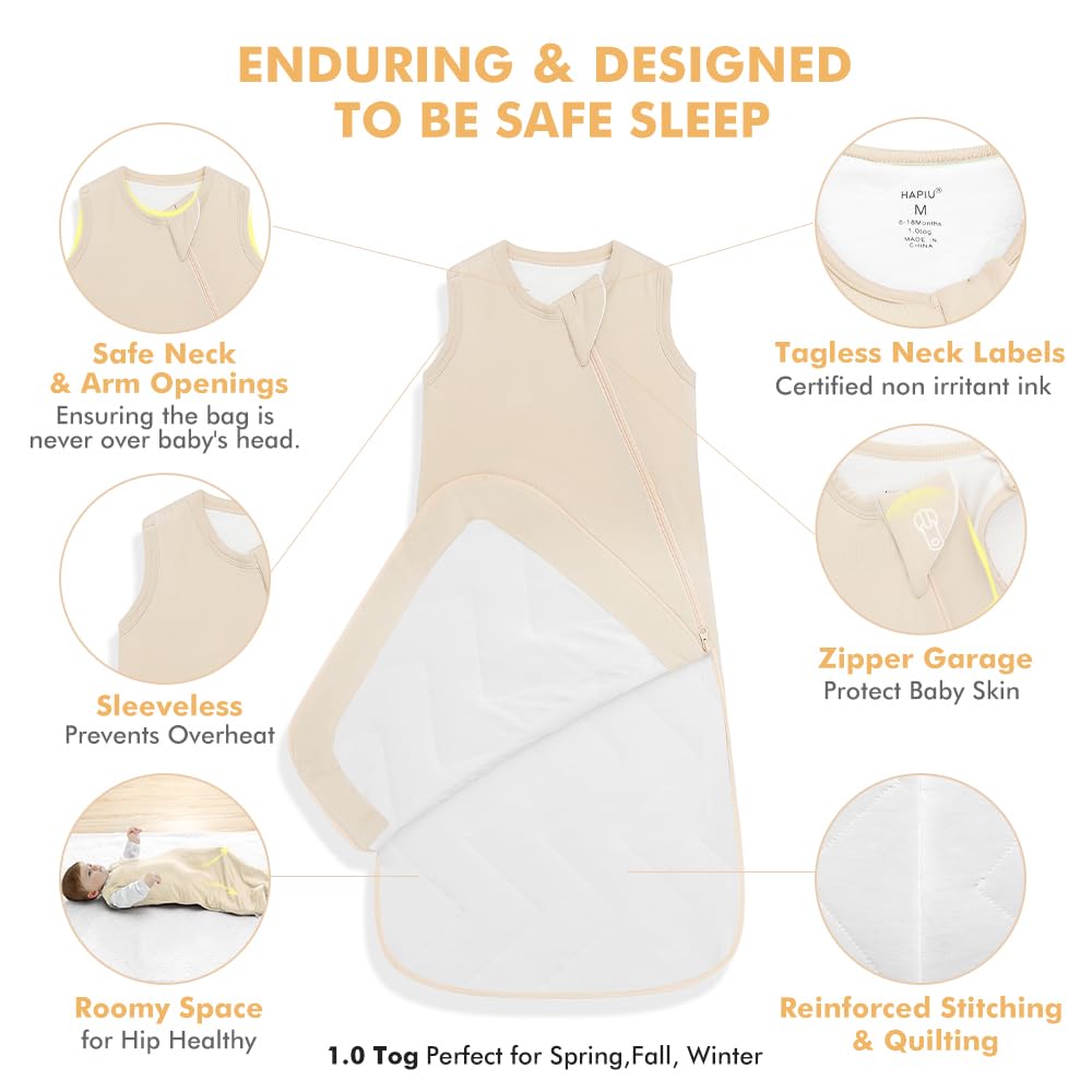 HAPIU bamboo sleep sack machine-washable in oat suits busy parents.