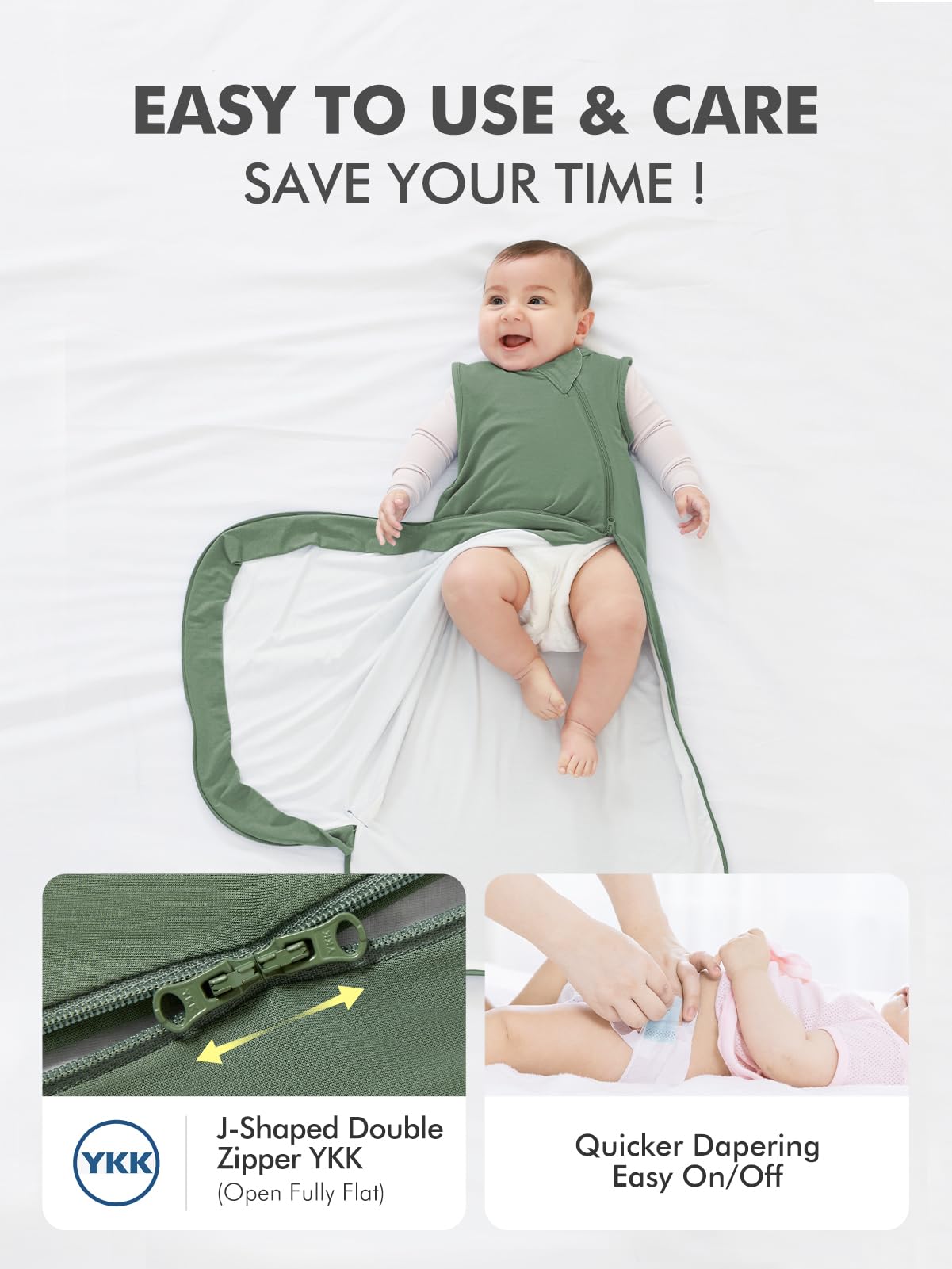 HAPIU bamboo wearable blanket on baby showing roomy leg area