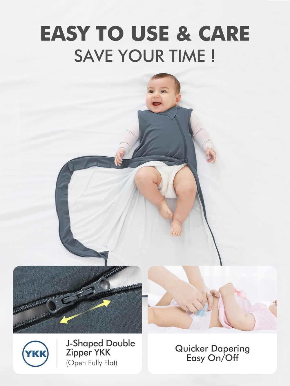 HAPIU roomy design offers extra leg room for kicking while keeping baby snug.