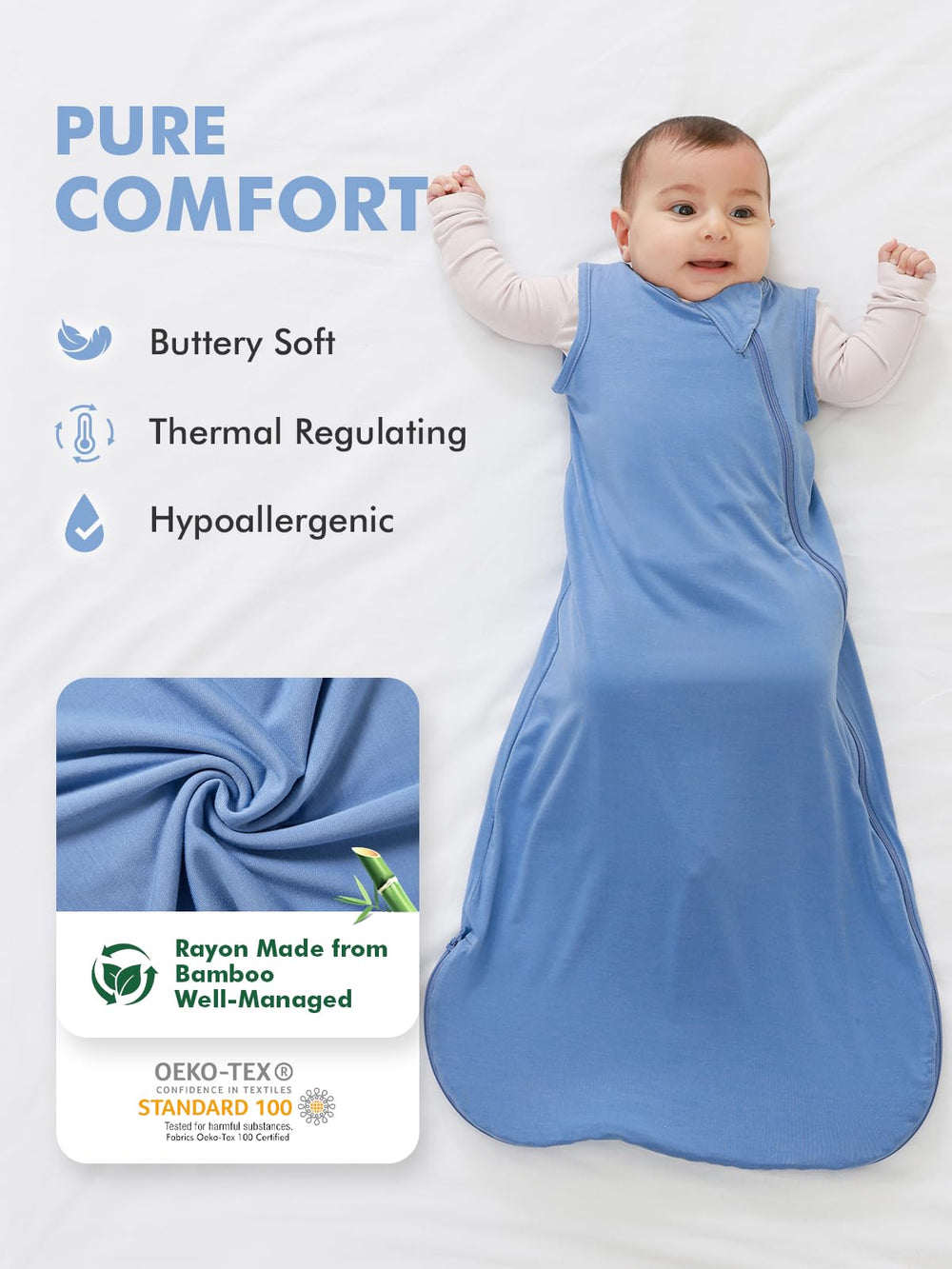 HAPIU sleep sack with 2-way zipper, ready for quick diaper changes.