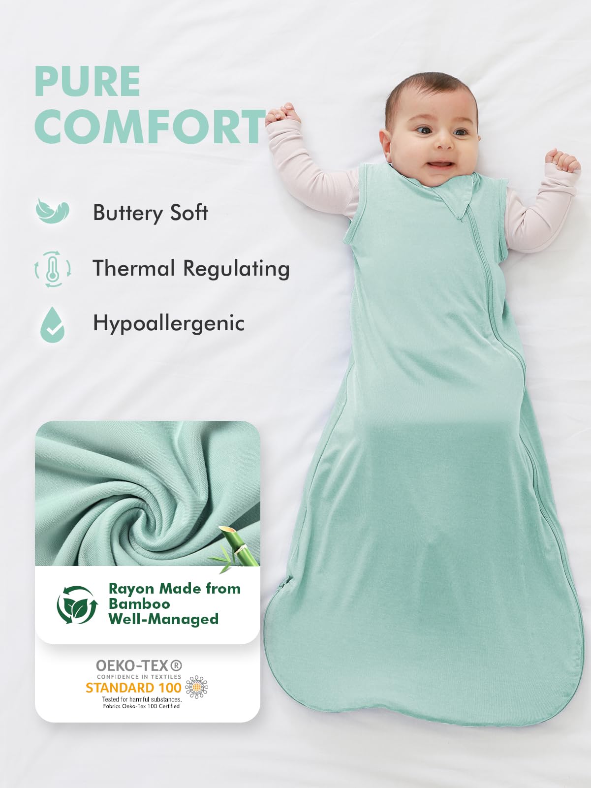 HAPIU sleep sack features a two-way zipper for easy diaper changes.
