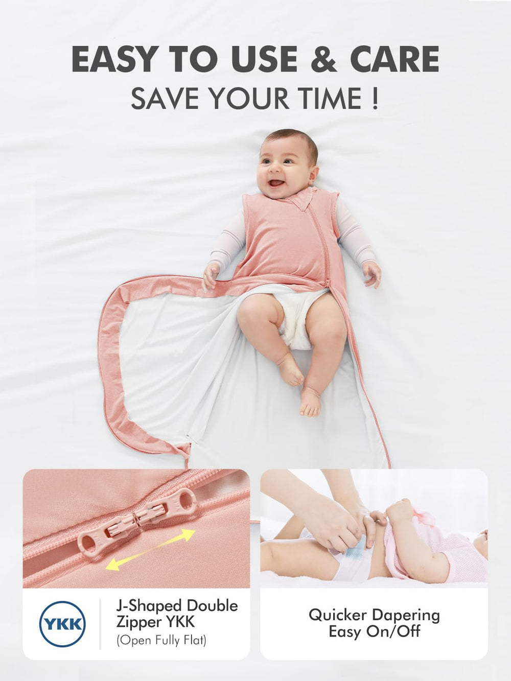 HAPIU bamboo sleep sack with 2-way zipper for easy access.