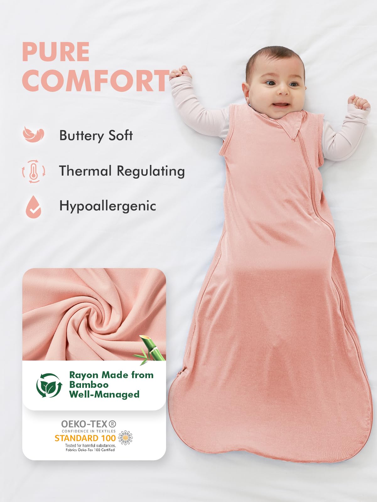 HAPIU blush sleep sack shows extra leg room for kicking and growth.