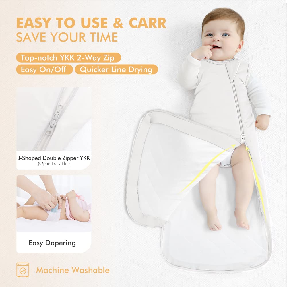 HAPIU sleep sack roomy fit illustrates extra leg room for growth.