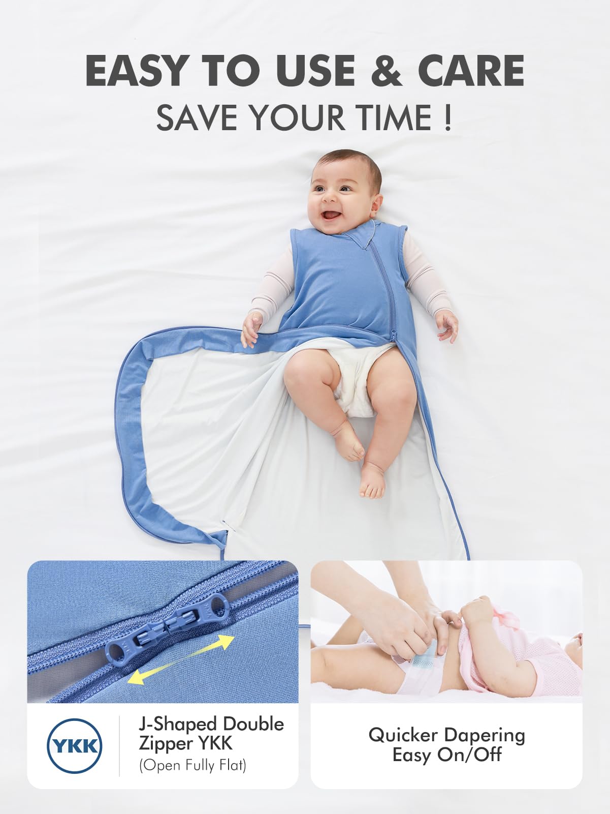 HAPIU sleep sack shows roomy leg room for growing babies.
