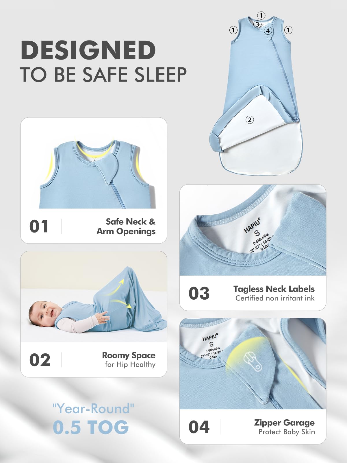 HAPIU sleep sack safety garage protects baby's face during sleep