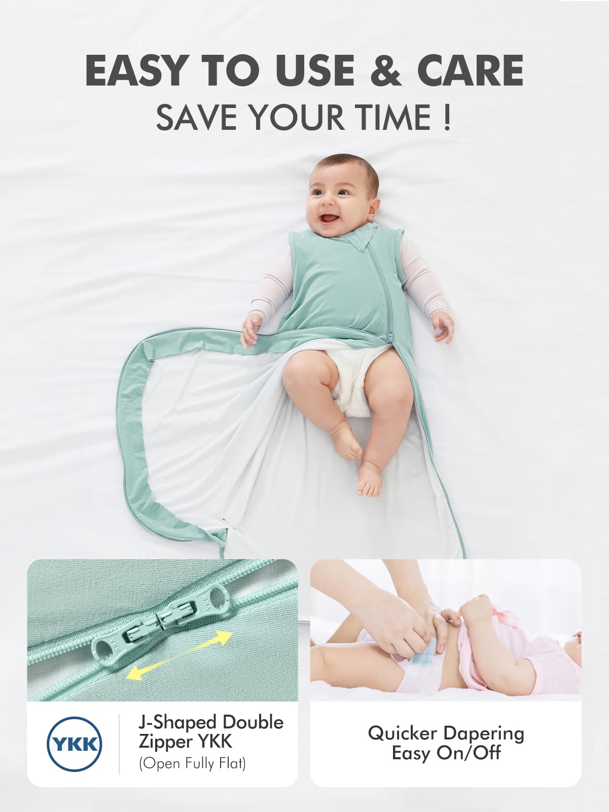 HAPIU wearable blanket sage demonstrates roomy leg room for kicking and movement