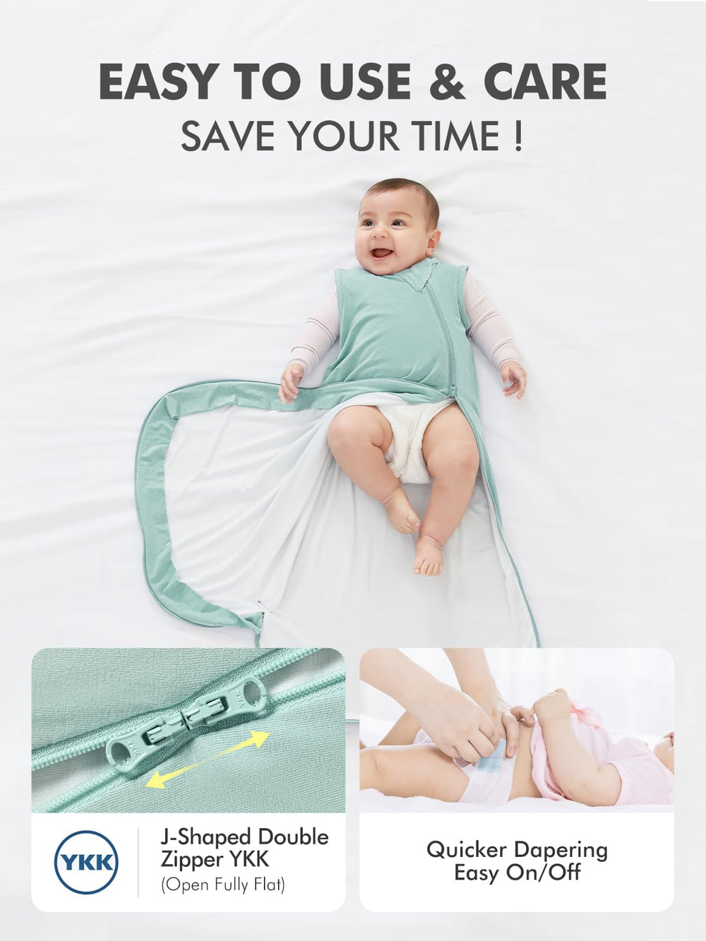 HAPIU wearable blanket sage demonstrates roomy leg room for kicking and movement