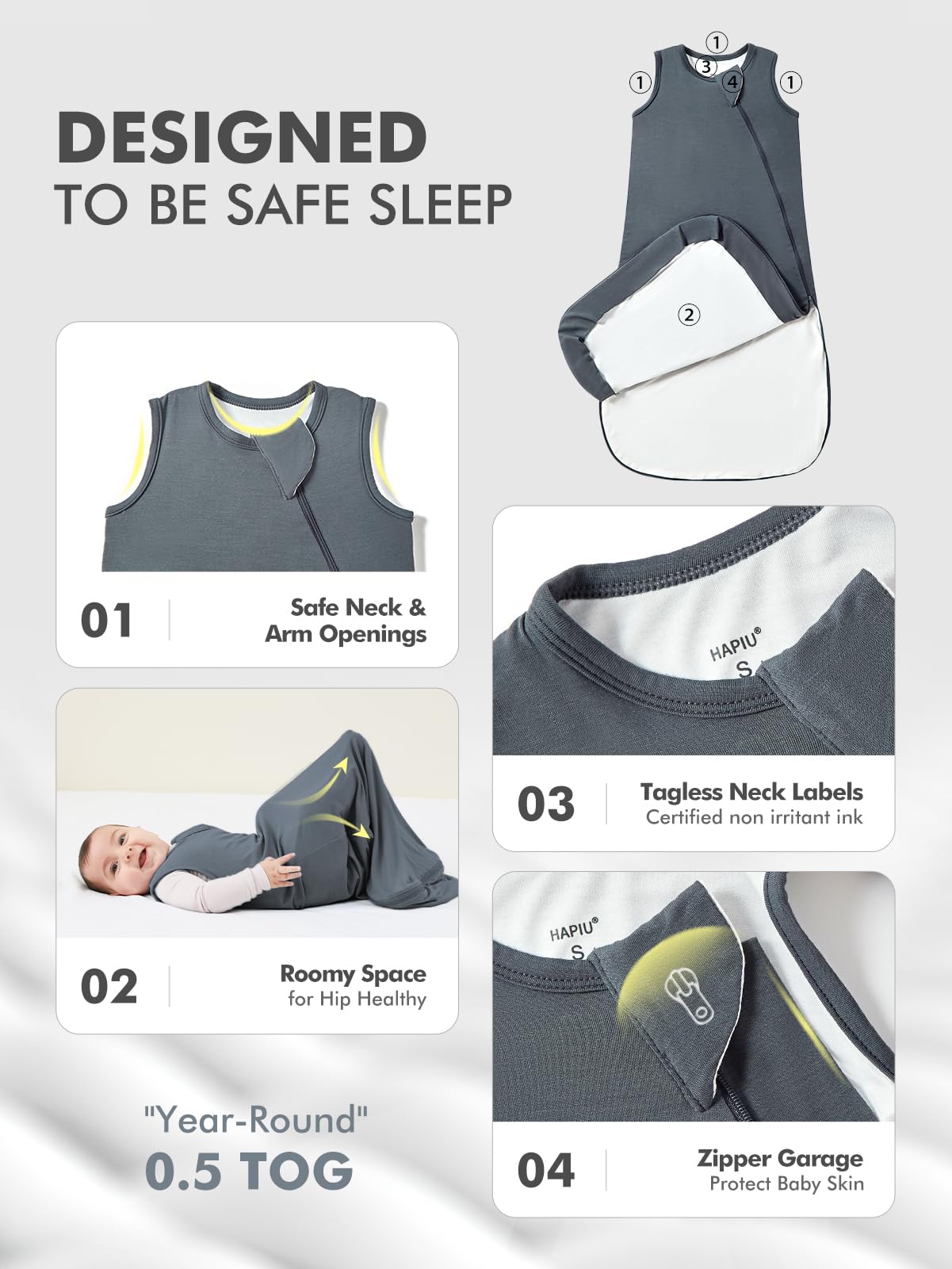 HAPIU zipper garage protects baby's face during sleep.