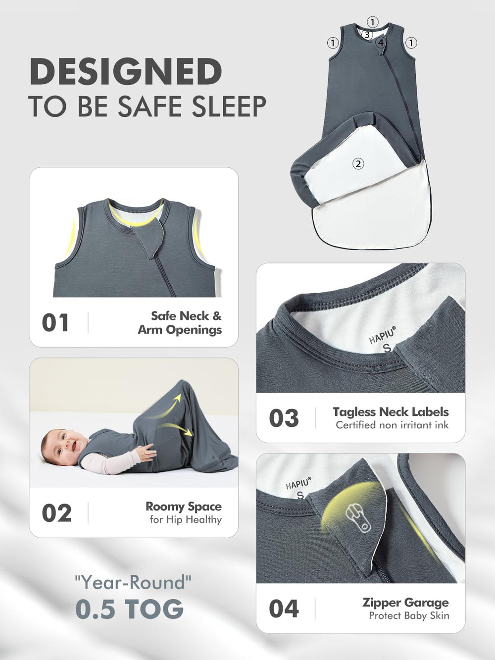 HAPIU zipper garage protects baby's face during sleep.