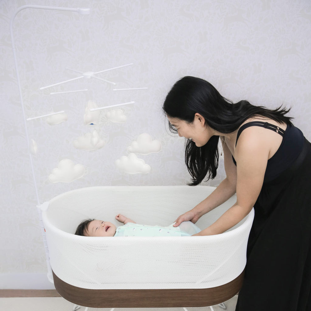Happiest Baby Sky Mobile can be hung from the ceiling as decorative nursery art.