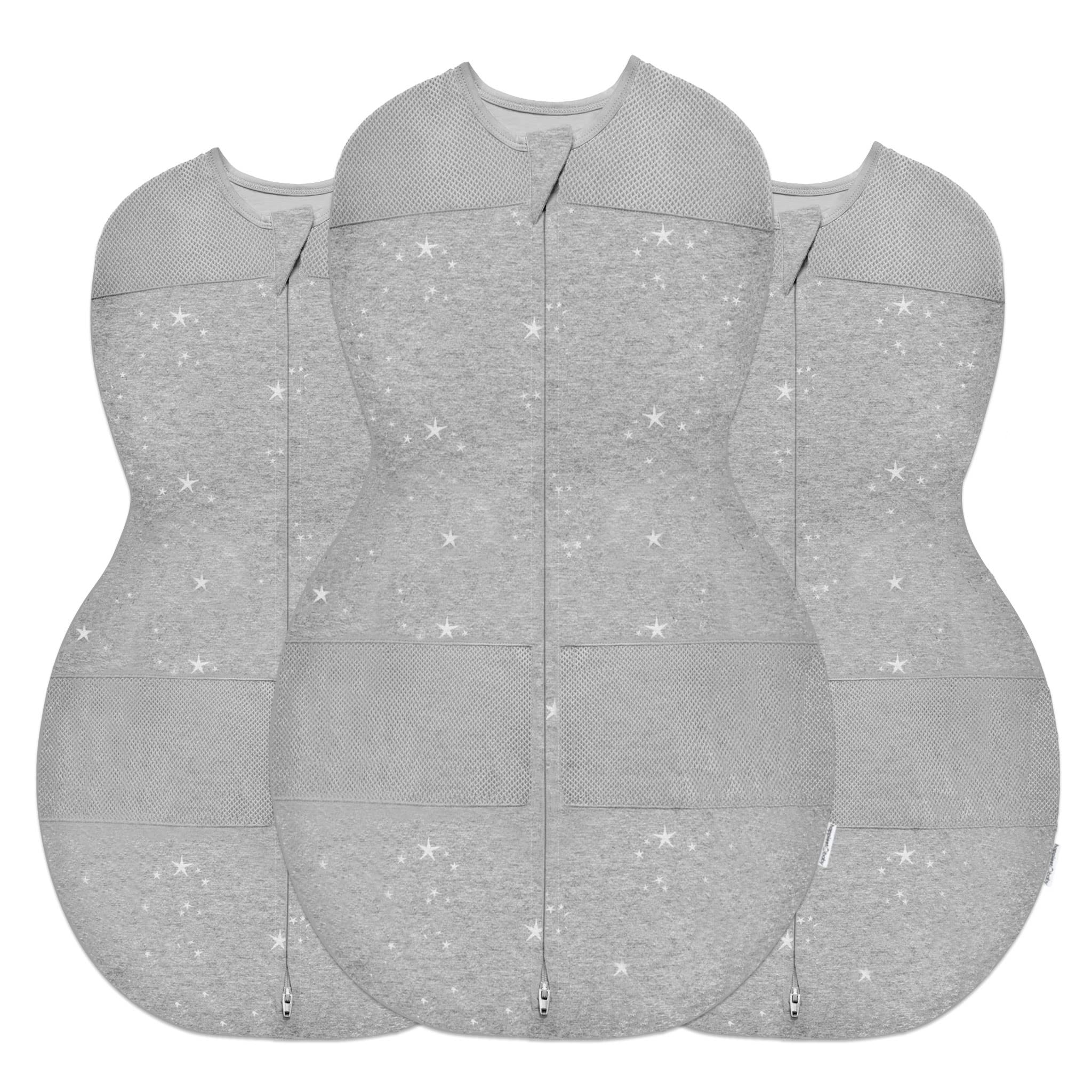 Happiest Baby Sleepea graphite stars swaddle pack front view for secure sleep