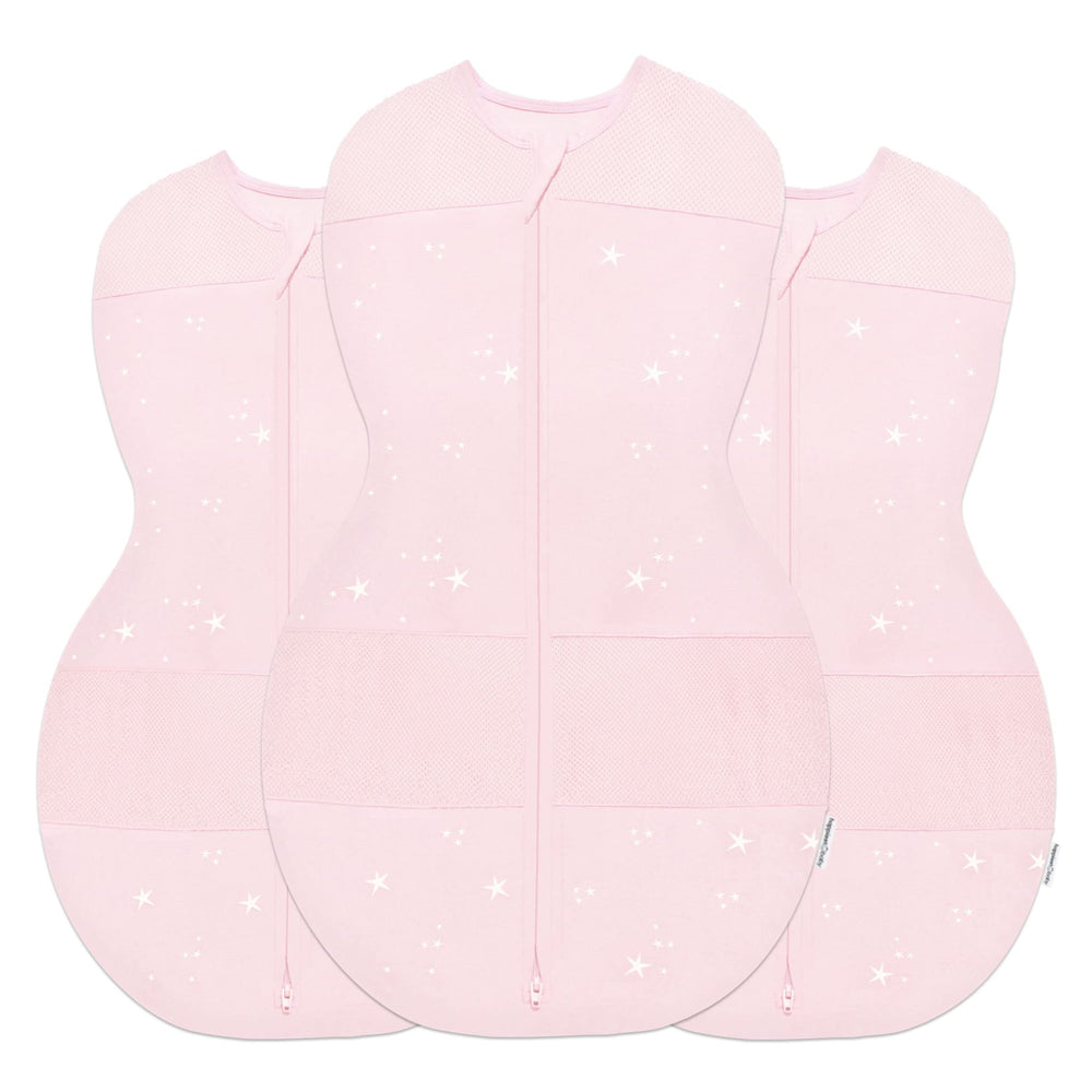 Happiest Baby Sleepea Rose Stars 3-pack front view hip-friendly swaddle.
