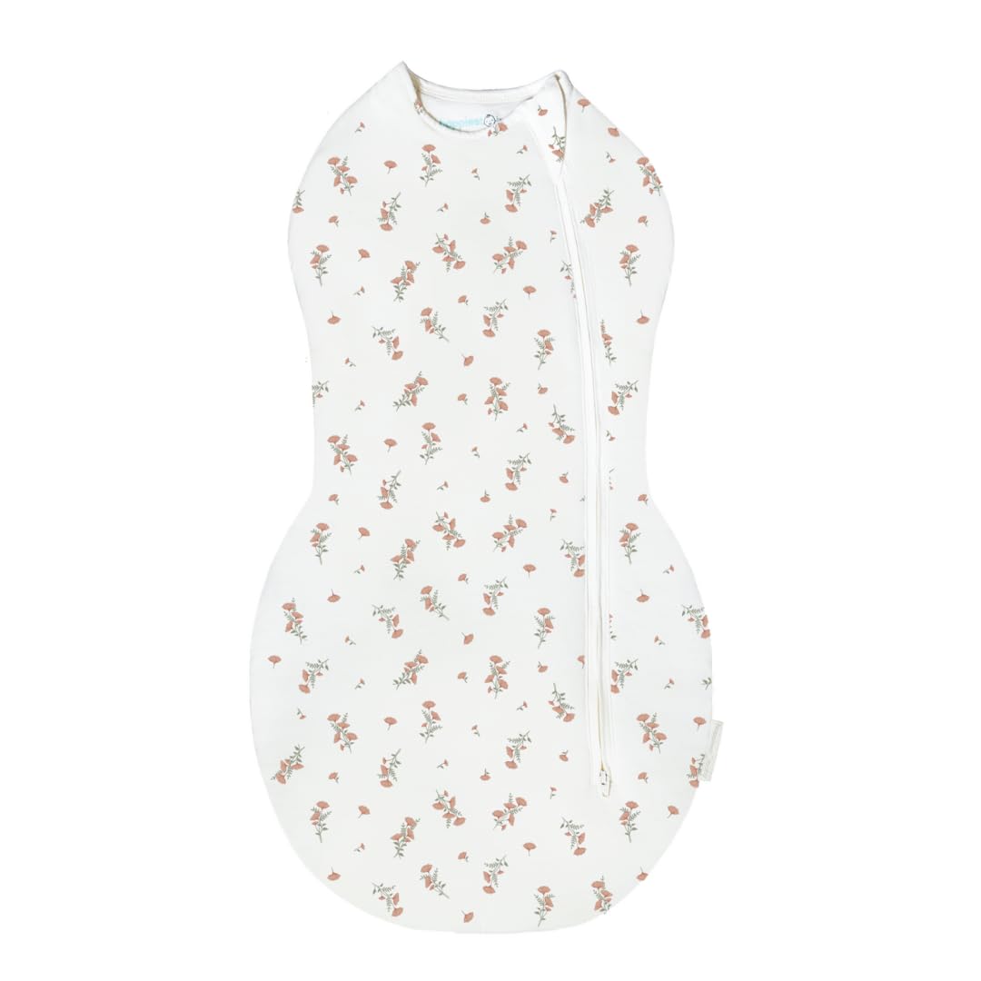 Happiest Baby Sleepea swaddle in Ivory Wildflowers front view for cozy warmth and security.