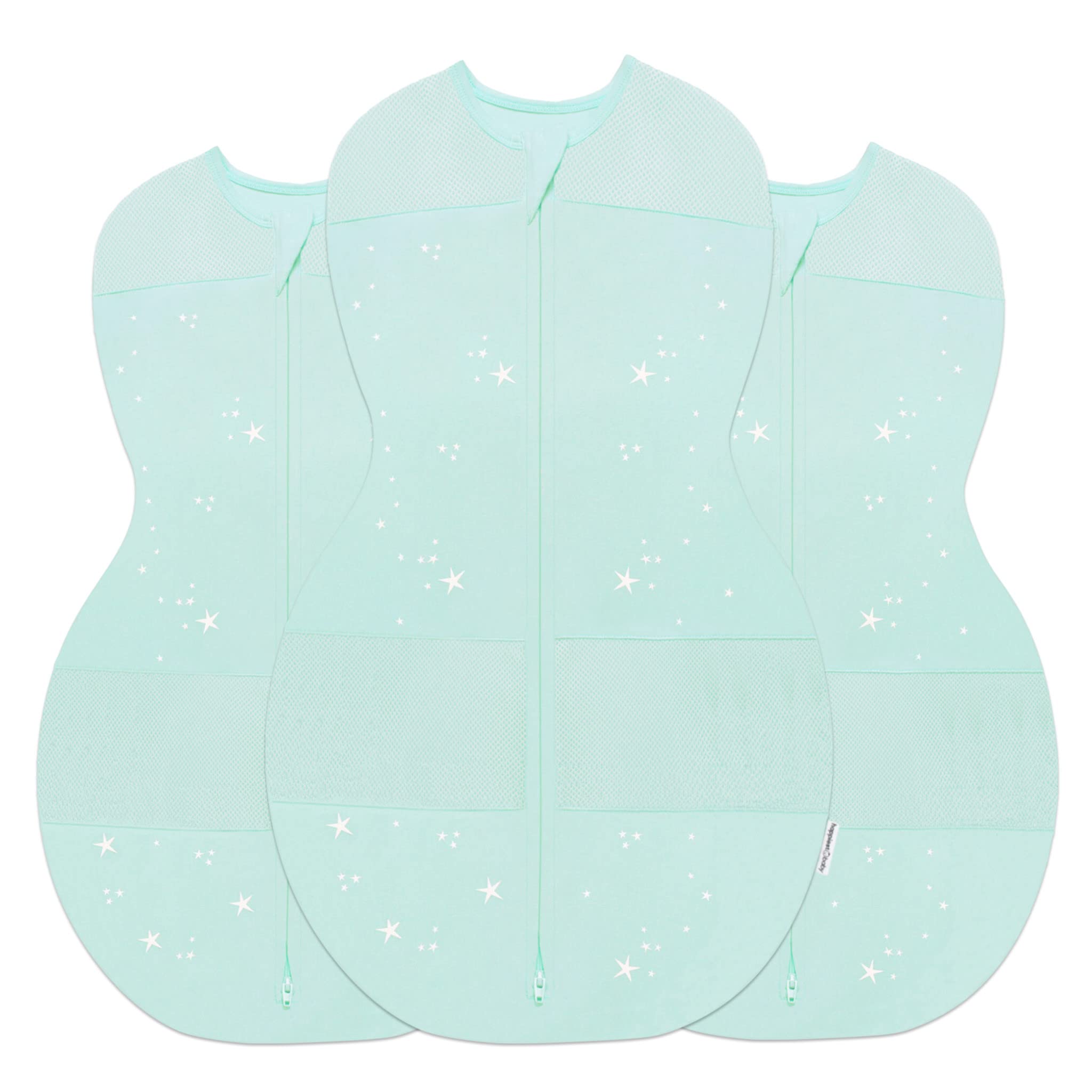 Happiest Baby Sleepea teal stars swaddle folded for easy storage.