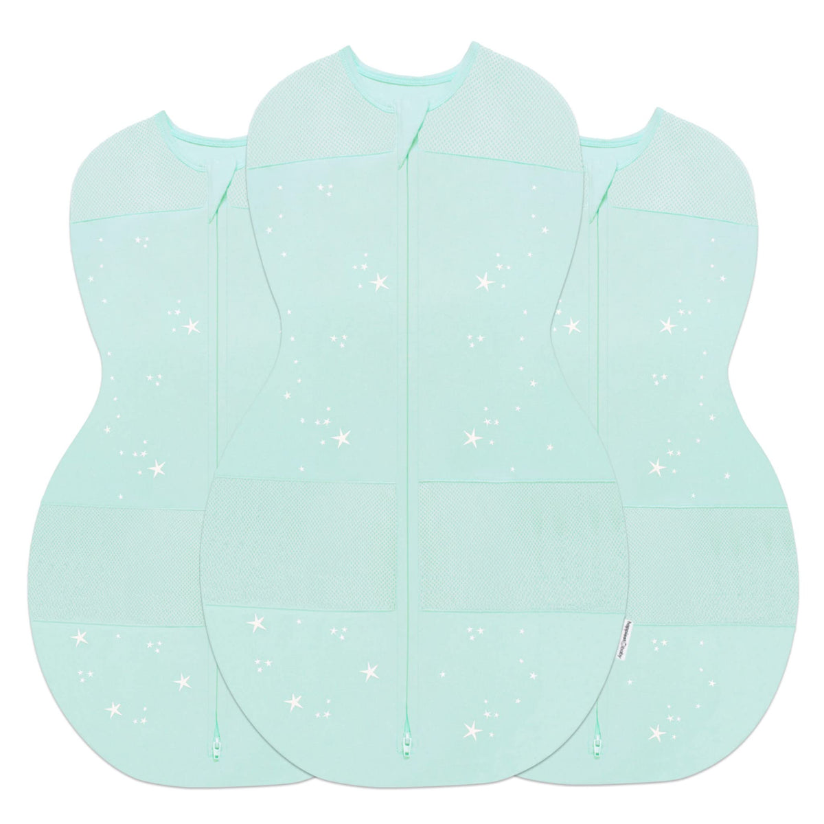 Happiest Baby Sleepea teal stars swaddle folded for easy storage.
