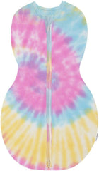 Happiest Baby Sleepea tie-dye swaddle closeup shows soft organic cotton for cozy sleep
