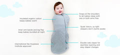 Happiest Baby Sleepea warm cozy swaddle closeup highlighting organic cotton shell for baby comfort.