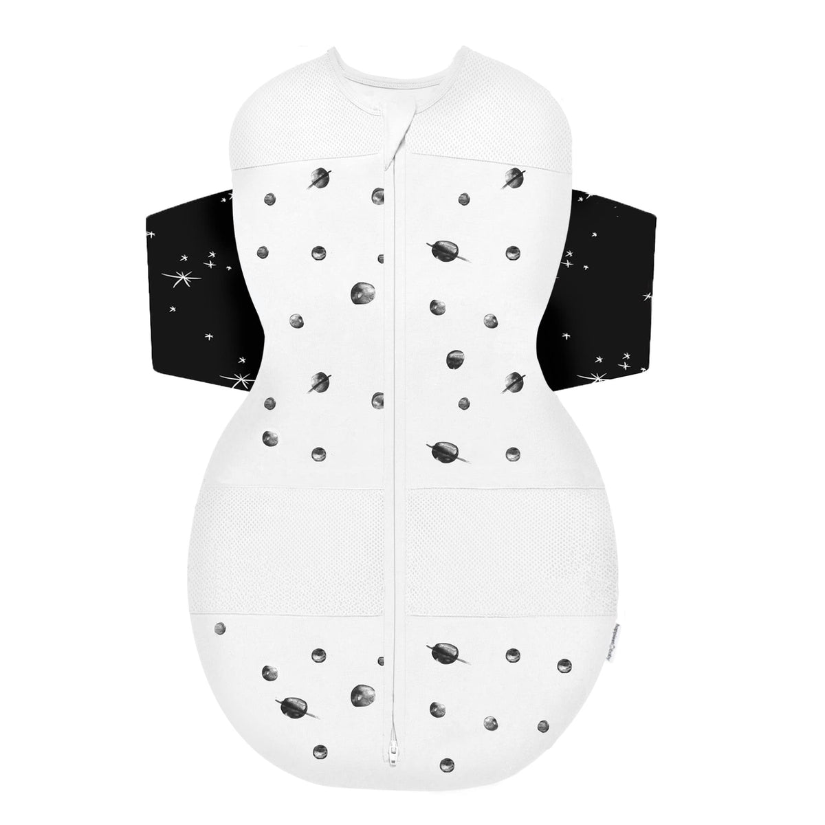 Happiest Baby SNOO Sleep Sack ivory-planets large shows organic cotton softness for baby's skin.