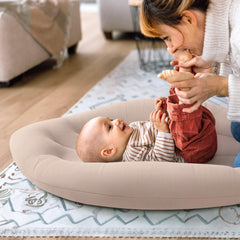 Happle sunny baby lounger side view showing ergonomic, secure support for growing infants
