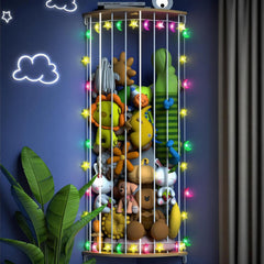 Happnear corner-stuffed-animals-storage with sturdy wood frame keeps toys organized.