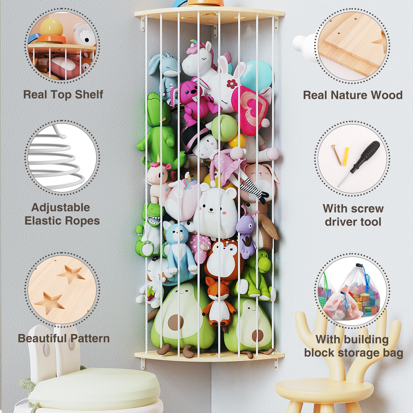 Happnear solid pine wood construction highlights durability for long-lasting toy organization