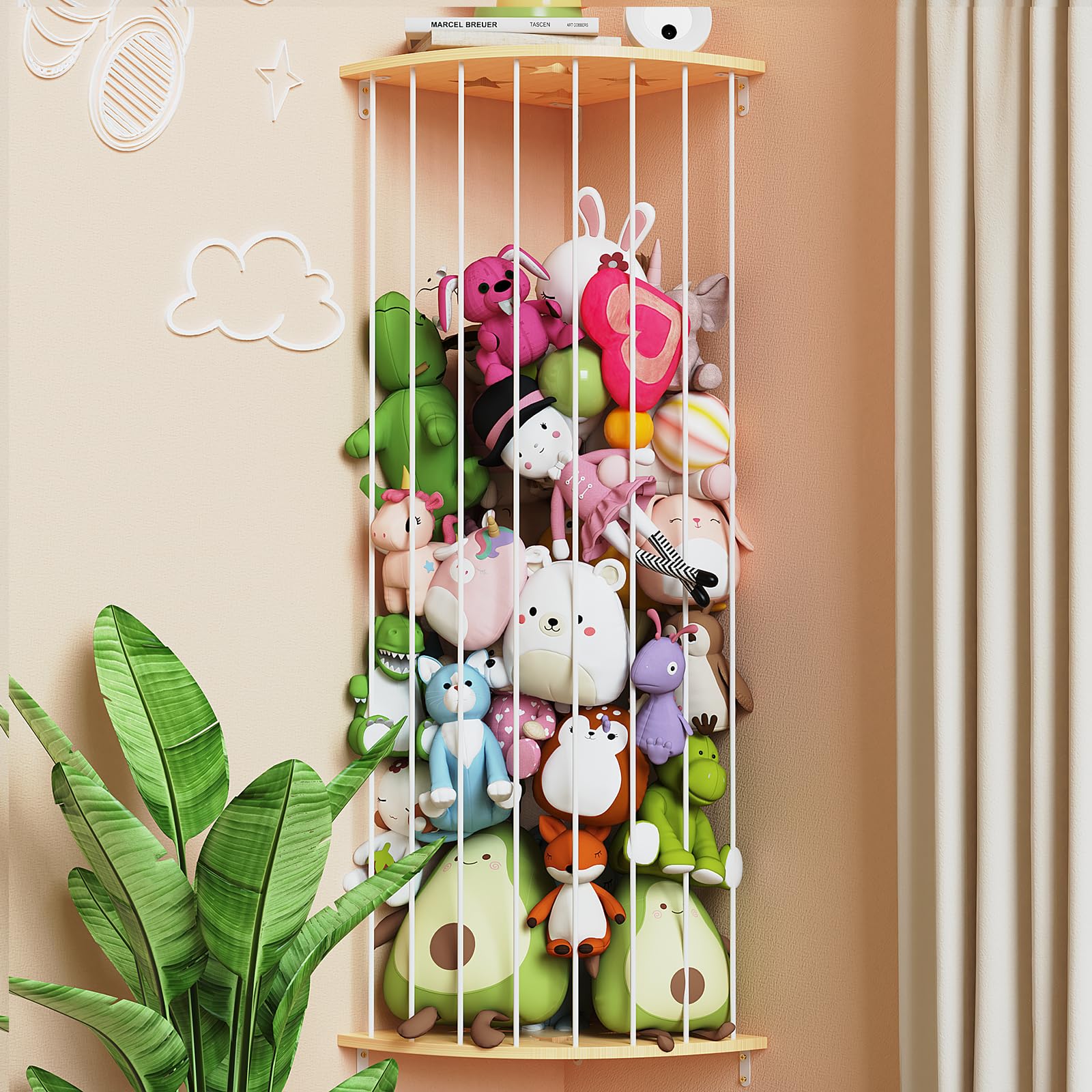 Happnear stuffed animal storage star-pattern wall corner front view—space-saving design benefits