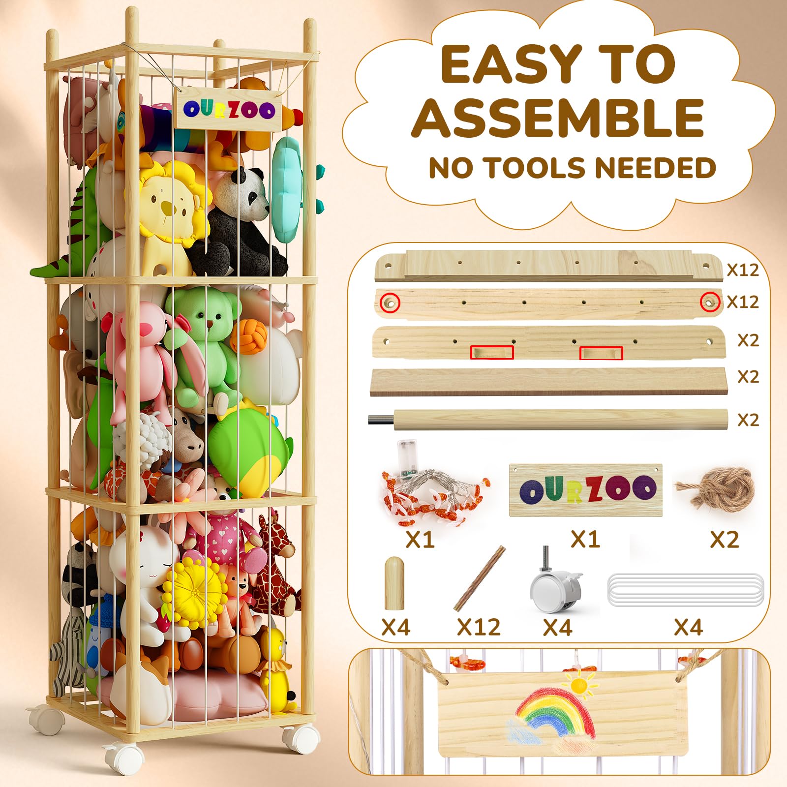 Happnear stuffed animal zoo bottom panels prevent toys from falling out.