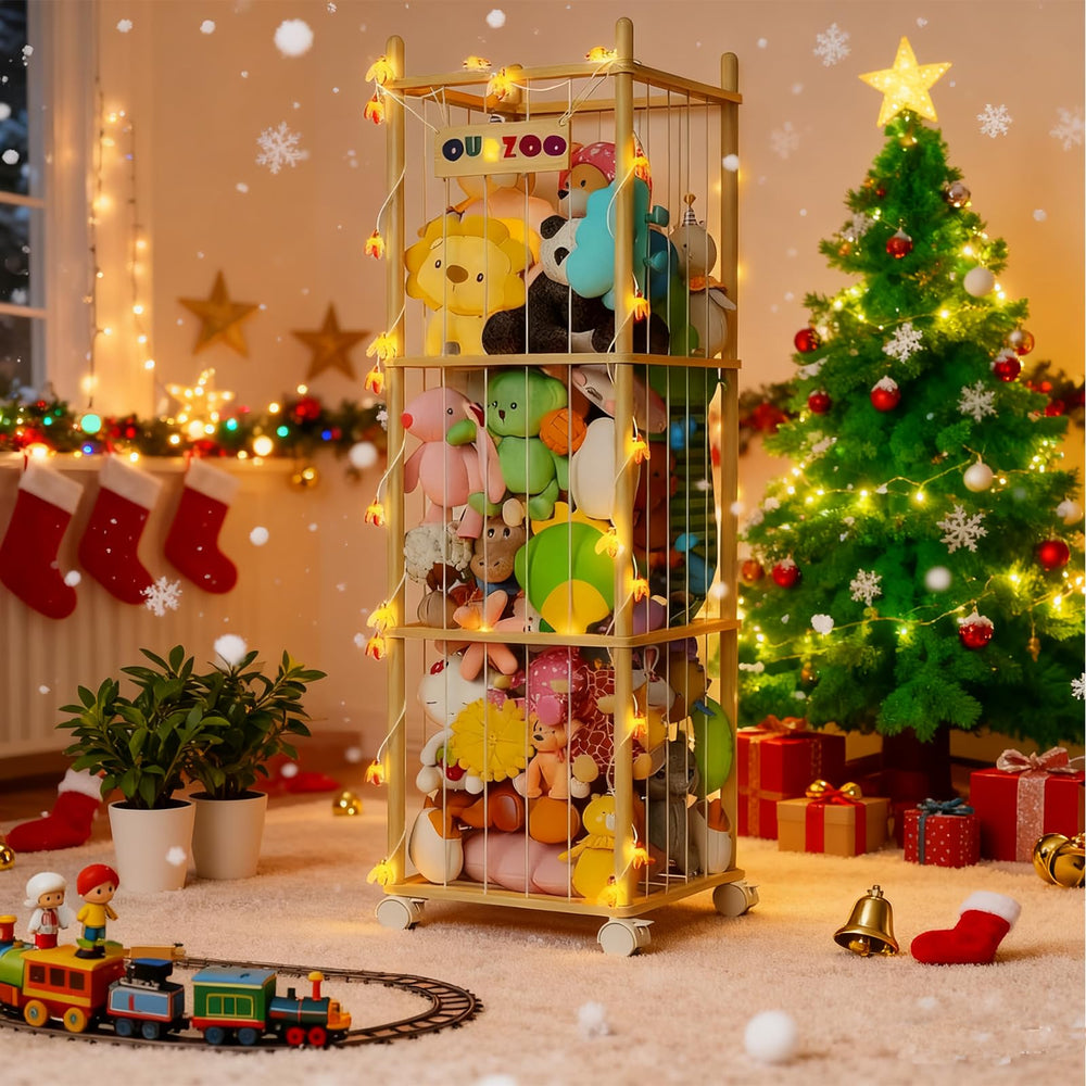 Happnear stuffed animal zoo with wheels enables easy room organization.