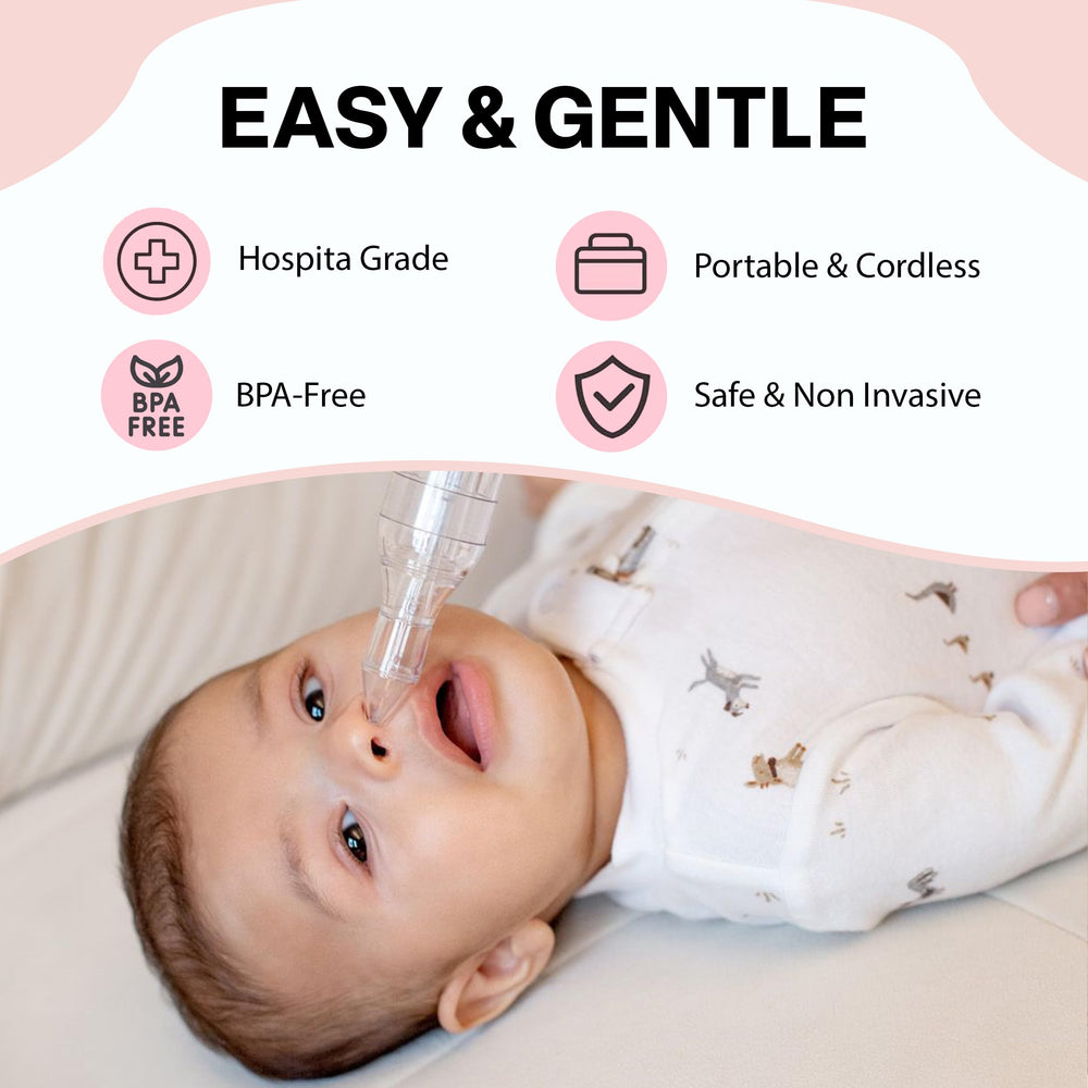 Happy Breathing Suction in-use scene shows gentle mucus removal for toddlers