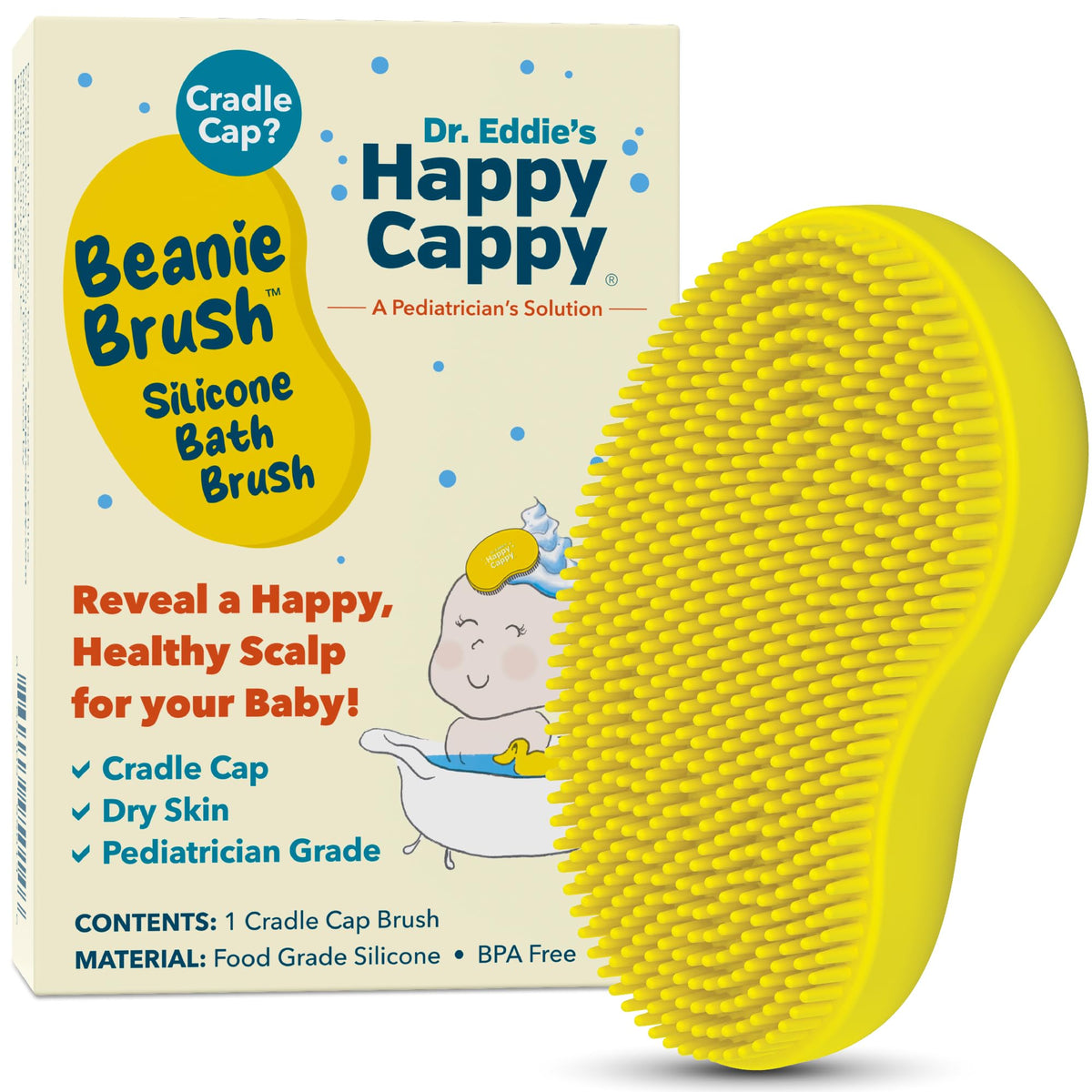 Happy Cappy Beanie Brush gently exfoliates baby scalp during cradle cap care