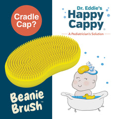 Happy Cappy Beanie Brush demonstrates cradle cap care with ergonomic grip