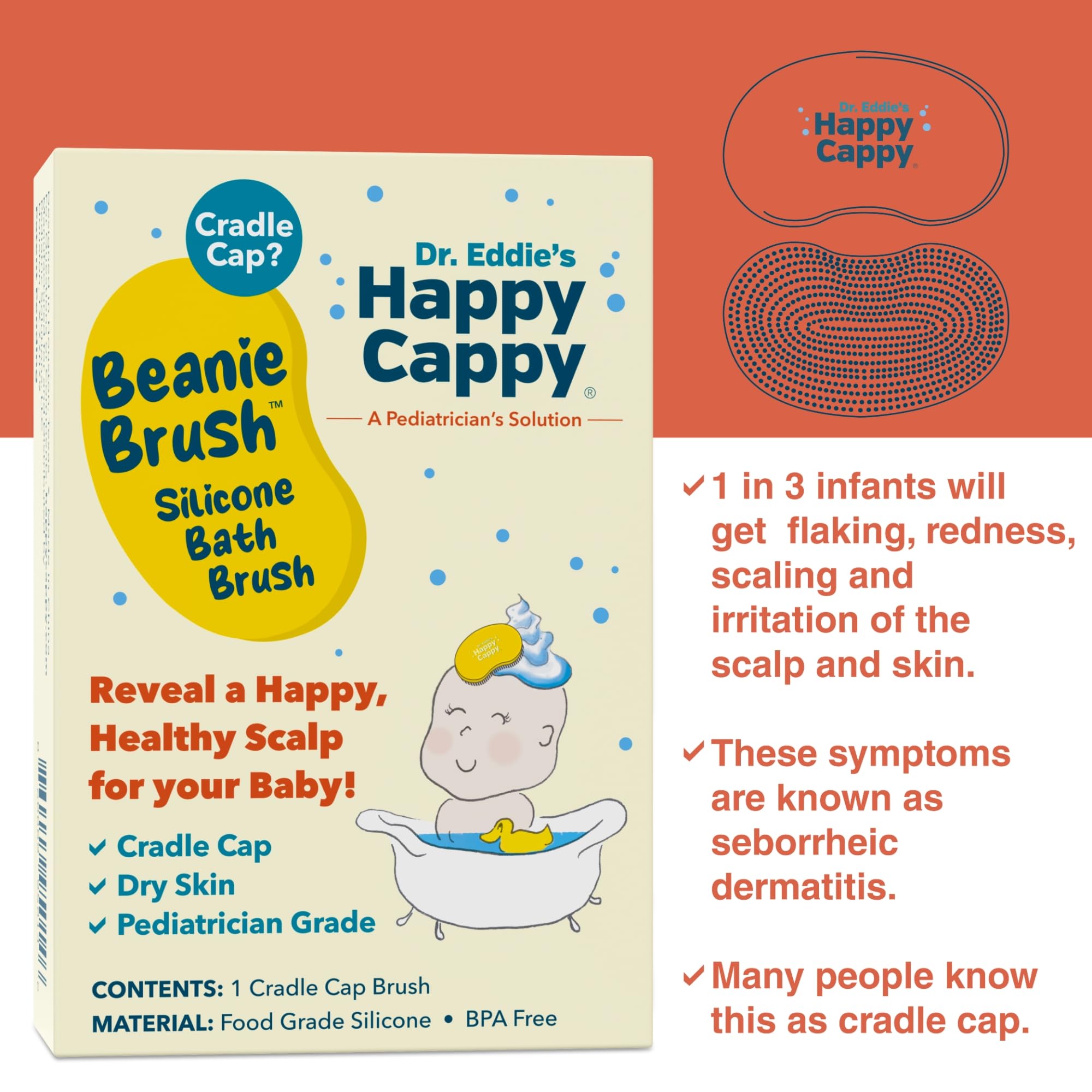Happy Cappy Beanie Brush ergonomic design safe for babies and infants