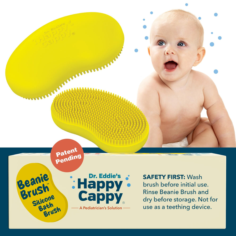 Happy Cappy Beanie Brush promotes relaxing baby massage before bed