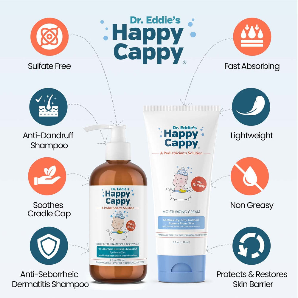 Happy Cappy body wash foamy lather cleanses delicate skin without fragrance.