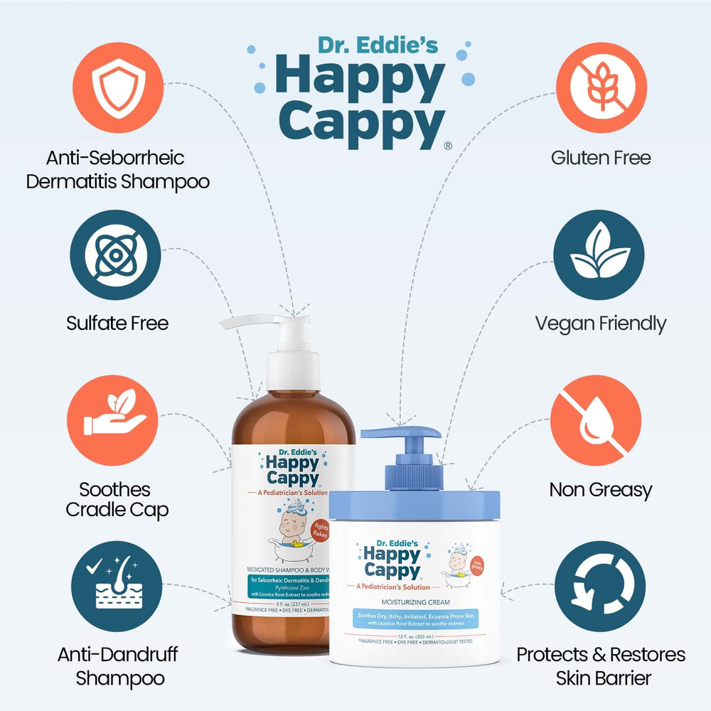 Happy Cappy body wash pump bottle for kids with soothing fragrance-free formula