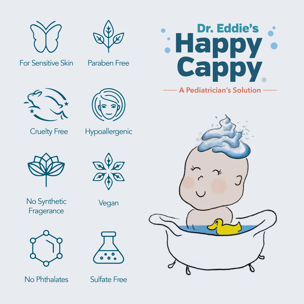 Happy Cappy Dermatologist-tested stamp confirms pediatric-focused safety and trusted usage.