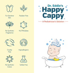 Happy Cappy product used on eczema-prone skin for soothing cleansing