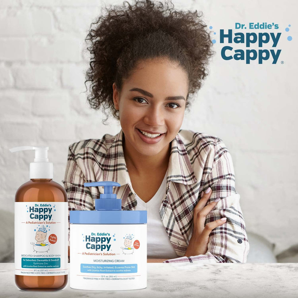 Happy Cappy kids hair wash application scene highlighting cradle cap care