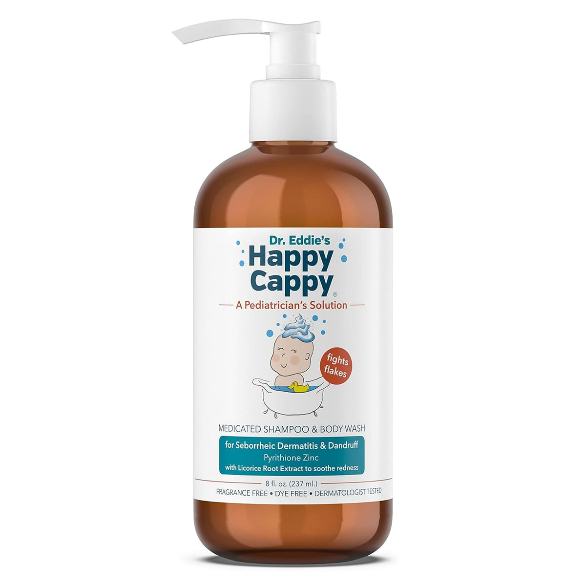 Happy Cappy Medicated Shampoo bottle pouring for gentle scalp care