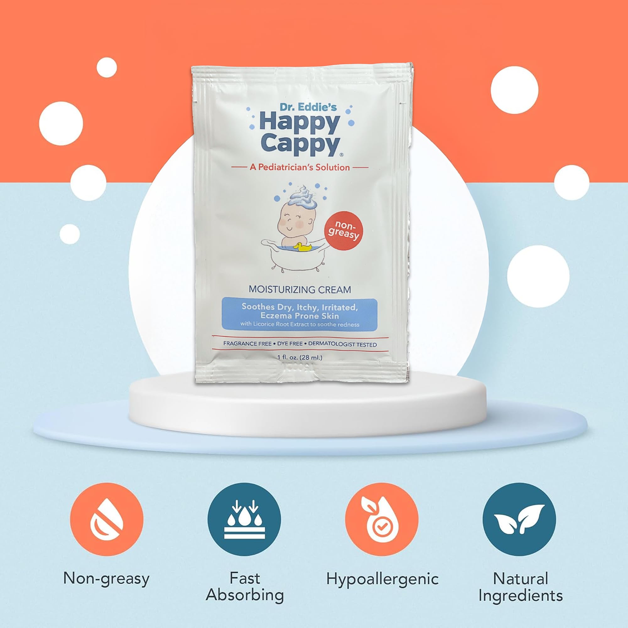 Happy Cappy Moisturizing Cream baby application closeup showing quick, non-greasy absorption.