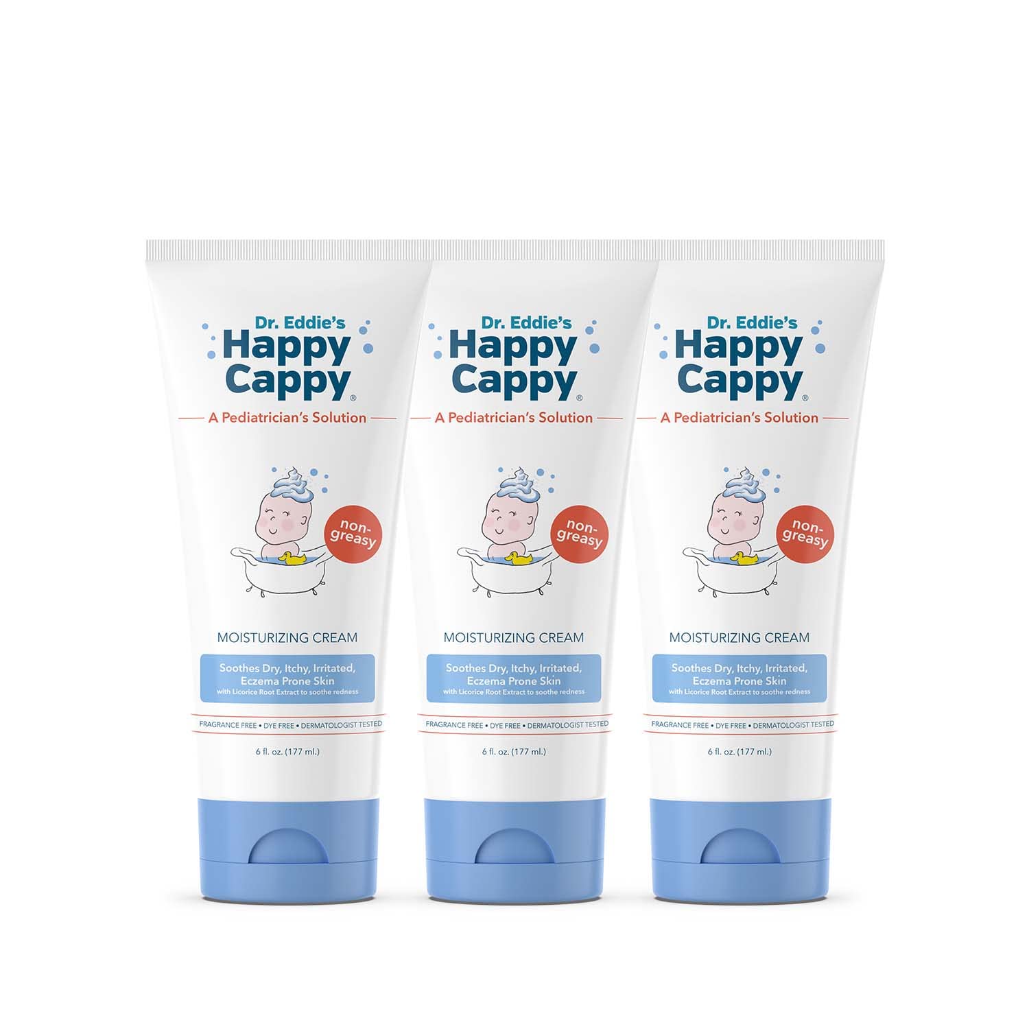Happy Cappy Moisturizing Cream bottle closeup for sensitive skin use